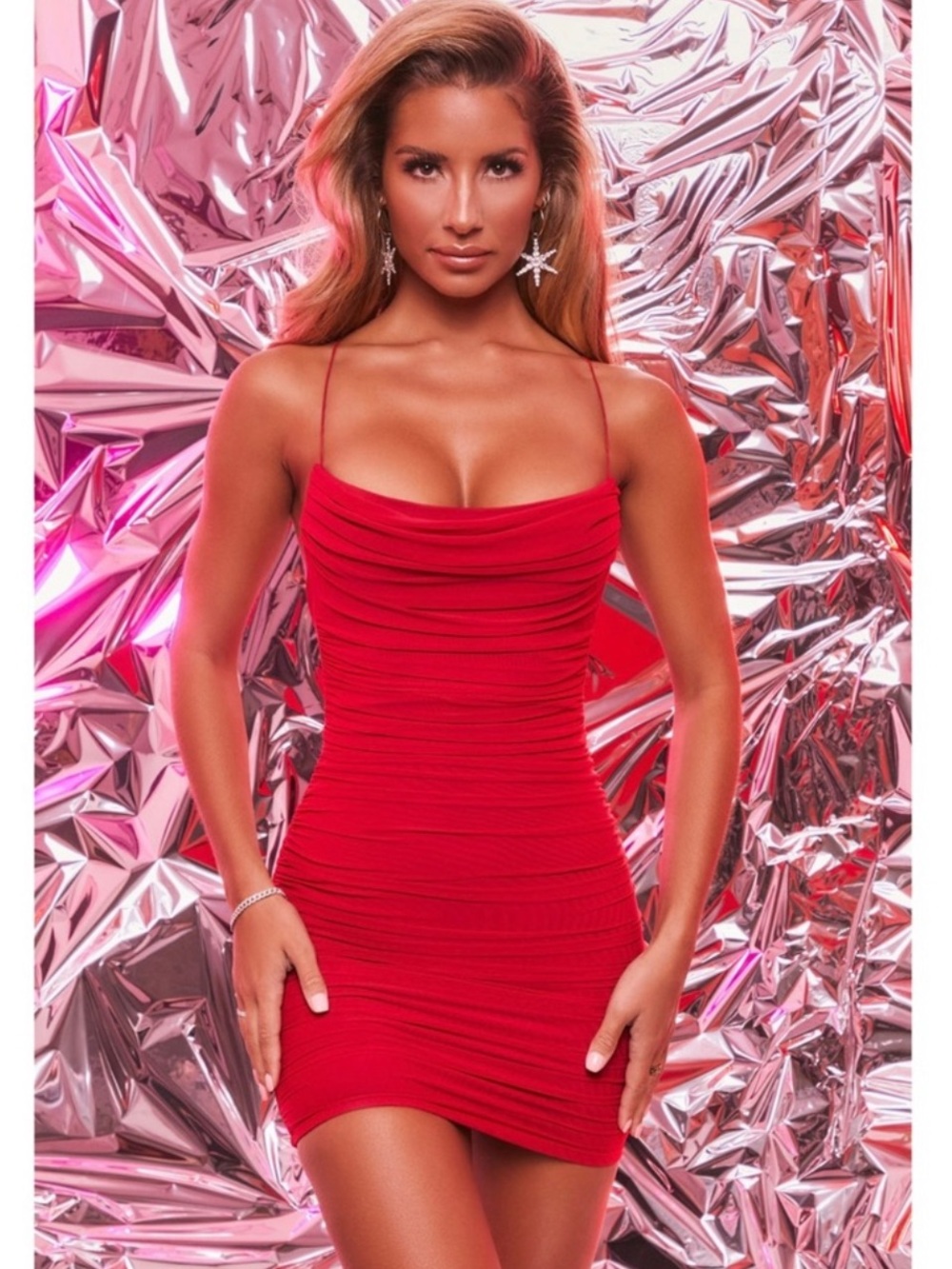 Oh Polly Red Spaghetti-Strap Bodycon Dress
